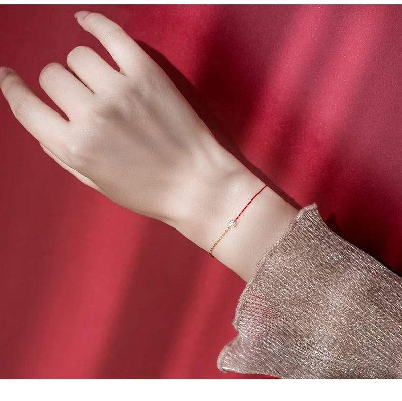 Sier Single Diamond Red Rope Female Cute Bracelets