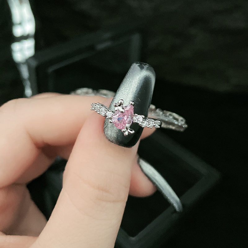 Pink Diamond Butterfly Irregular Simple Stylish Opening Female Adjustable Rings