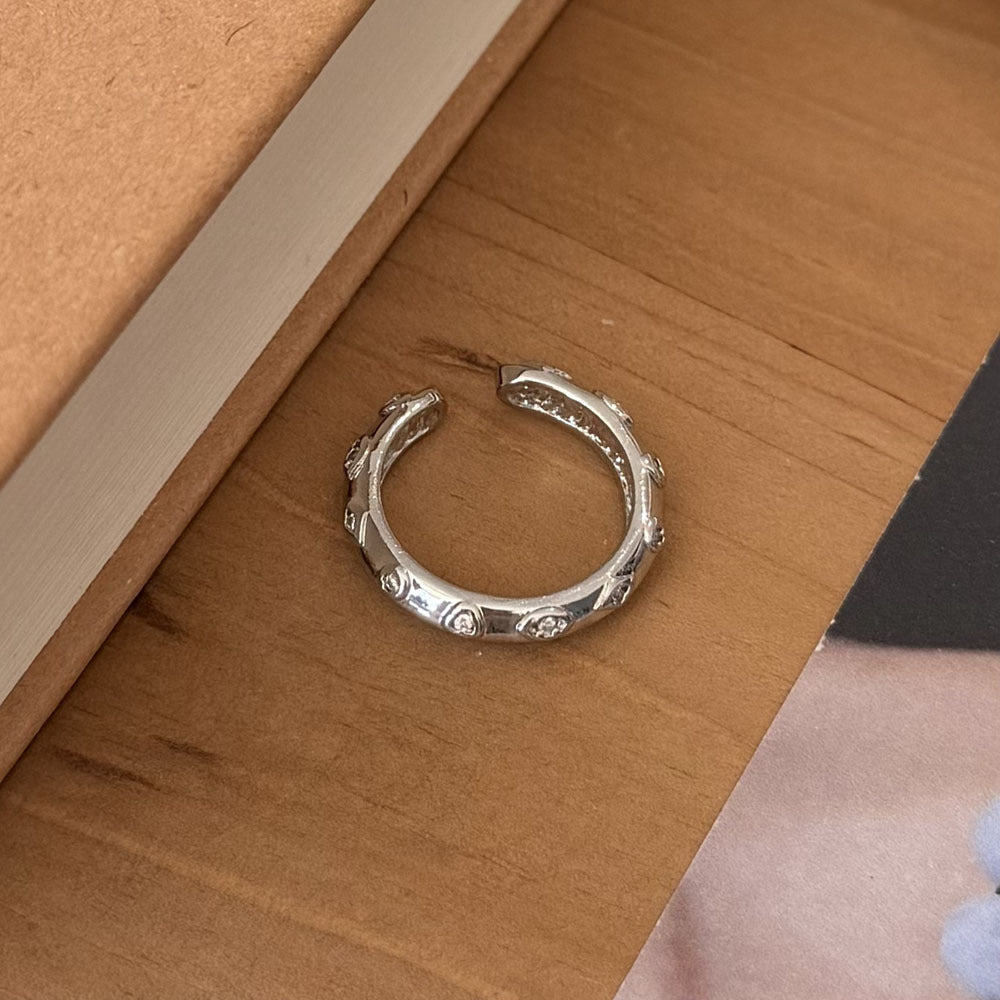 Women's Sier Inlaid Zirconium Love Heart-shaped Fashion Trend Design Twin Ring