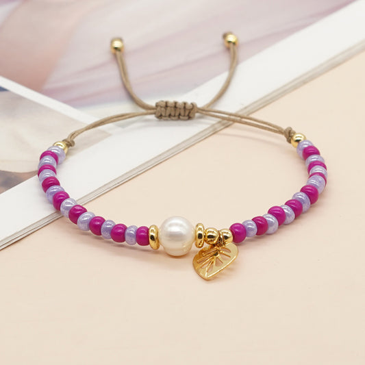 Bead Metal Hollow Leaves Single Pearl Niche High Sense Bracelets