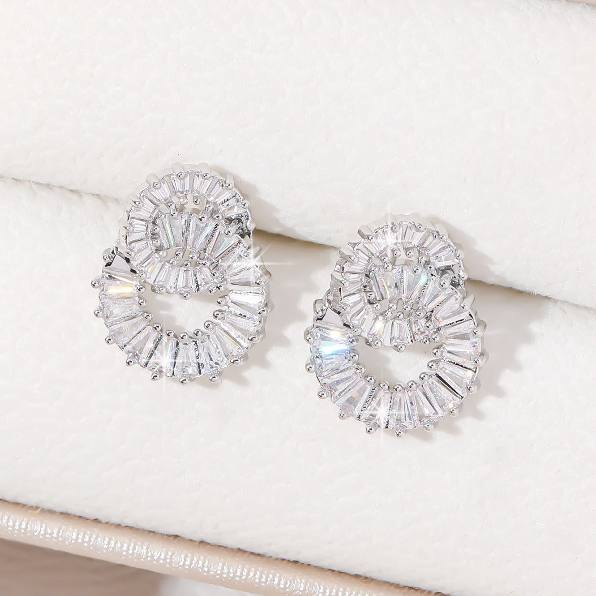Zircon Female Sier Simple Double Design Sense Ear Clip Exquisite Earrings