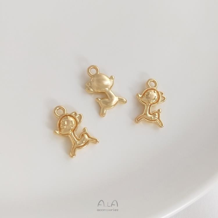 Real Gold Cat Palm Lucky Deer Spaceman Pendants