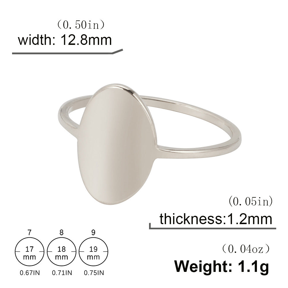 Women's & Men's Simple Personality Cutting Light Plate Oval Glossy Stainless Ring