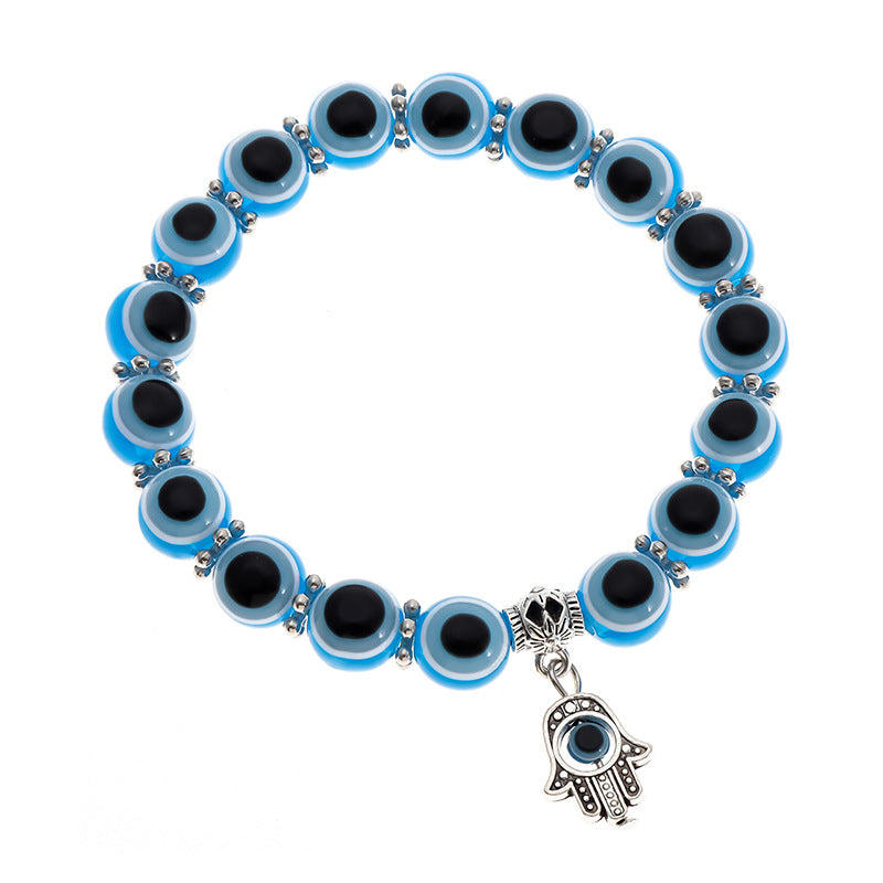 Alloy Palm Hollow Blue Eyes Beaded Bracelets