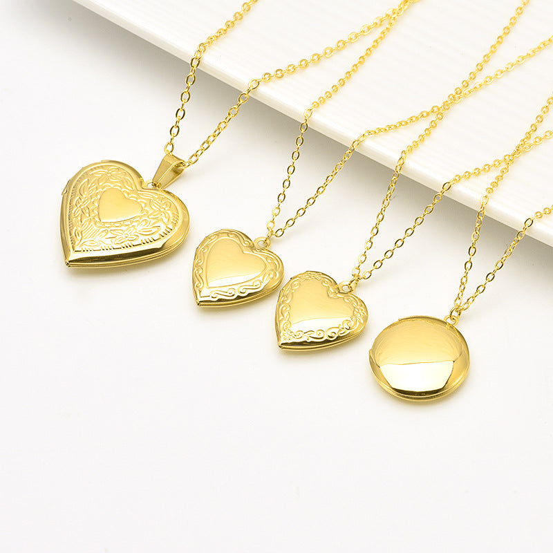 Steel Peach Heart Box Gold-plated Frame Can Necklaces