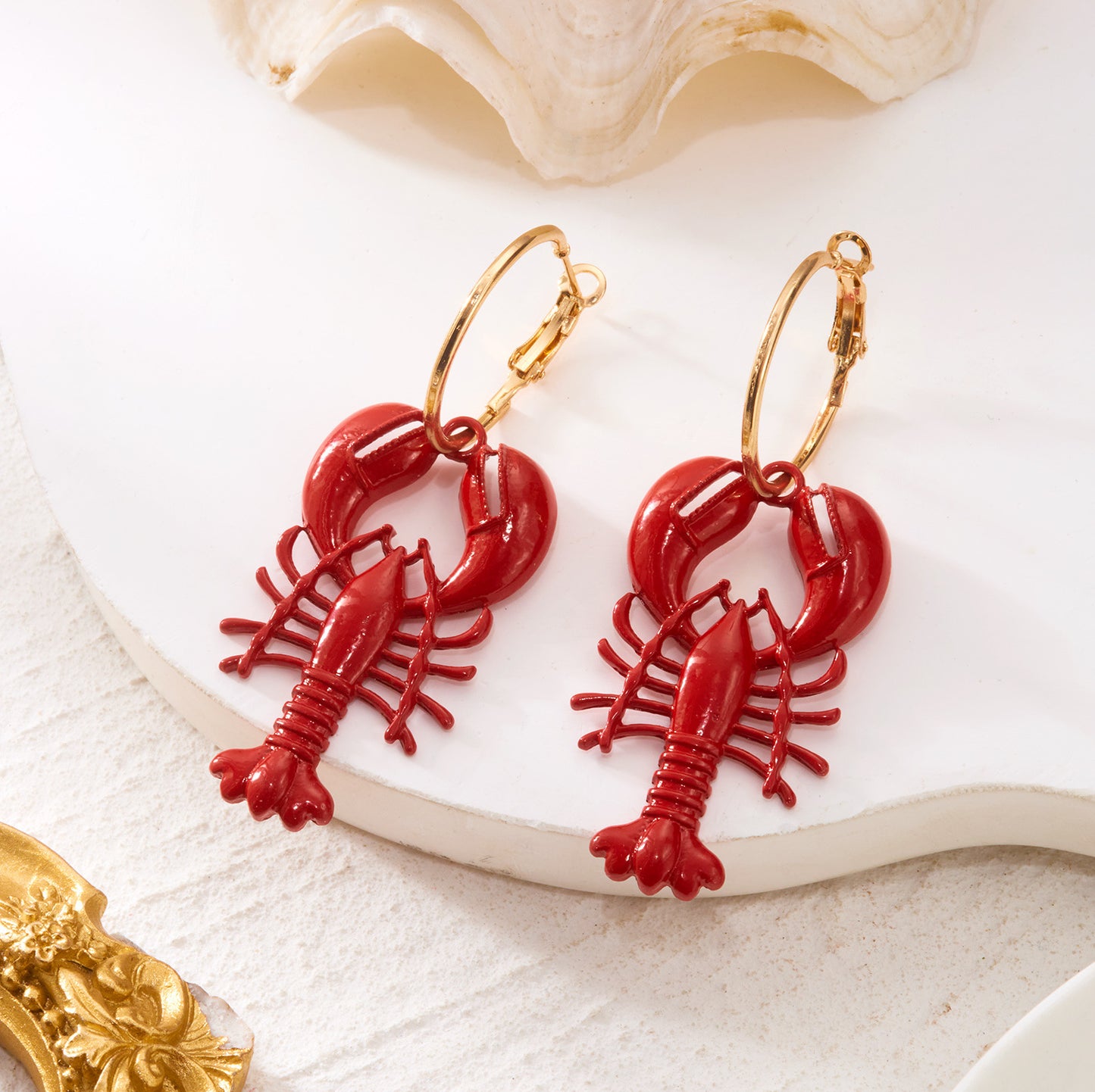 Women's Crab Lobster Design Eardrops Suitable For Rings