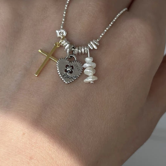 Pieces Of Sier Cross Love Light Luxury Stacked Retro Niche Necklace