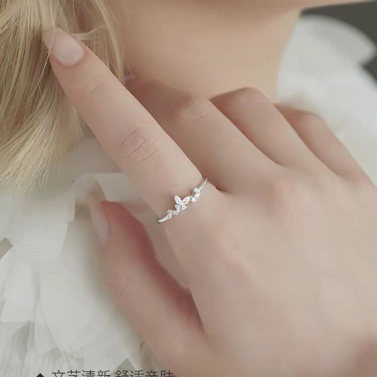 Sier Star Moon Design Simple Opening Ring