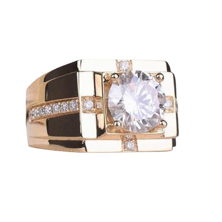 Men's High Carbon Diamond Simulation Imitation Moissanite Gold Plated Ring