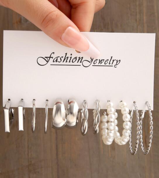 Ear Square Geometric Vintage Pearl Hepburn Style Earrings