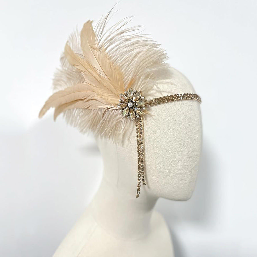 Yellow Feather Tassel Hair Band Masquerade Party Temperament Jewelry Set