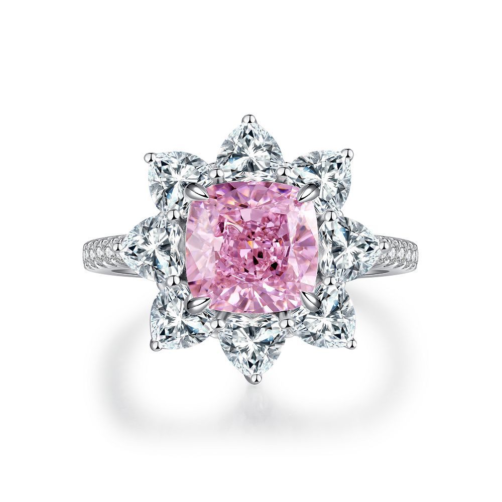 Ice Flower Cut Female Pink Diamond Rings