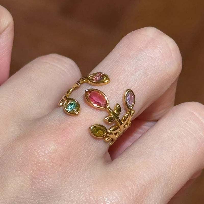 Flower Branch Open Female Twin Twist Weave Imitation Gold Index Ring