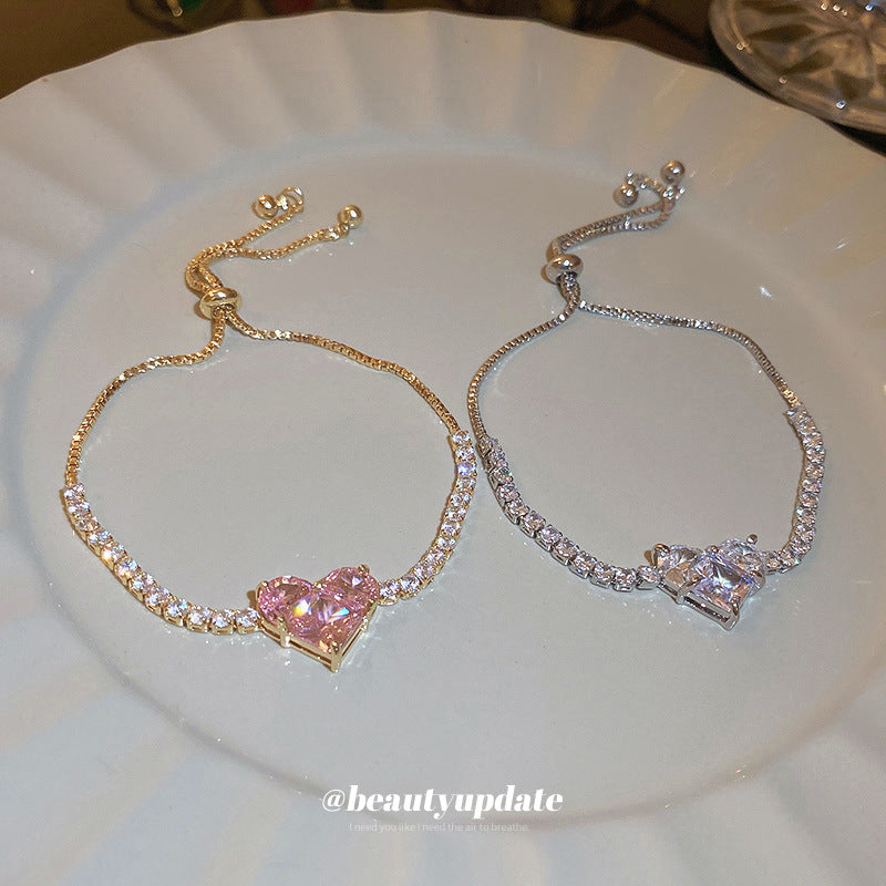 Light Luxury Heart-shaped Zircon Adjustable Fashion Design Classmates All Bracelets