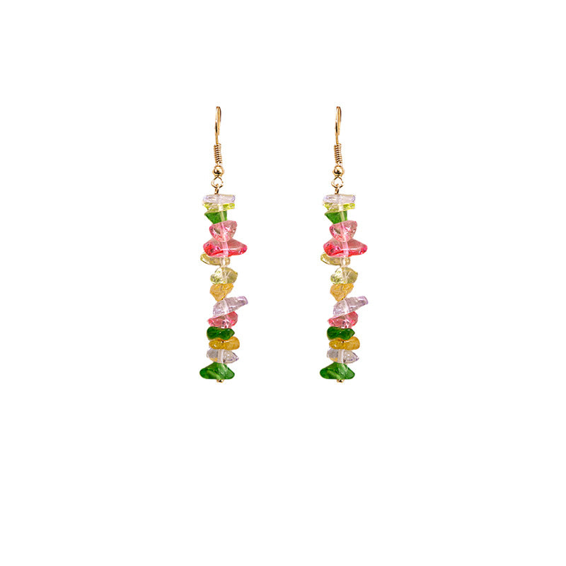Summer Sweet Colorful Irregular Gravel Beaded Dopamine Fresh Long Earrings