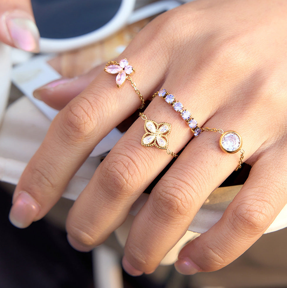 Steel Zircon Pull Adjustable Niche High-grade Ring