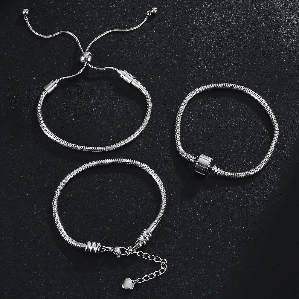 Women's & Men's Metal Stainless Steel Waterproof Colorfast Snake Bone Wear Chain Pan Bracelet
