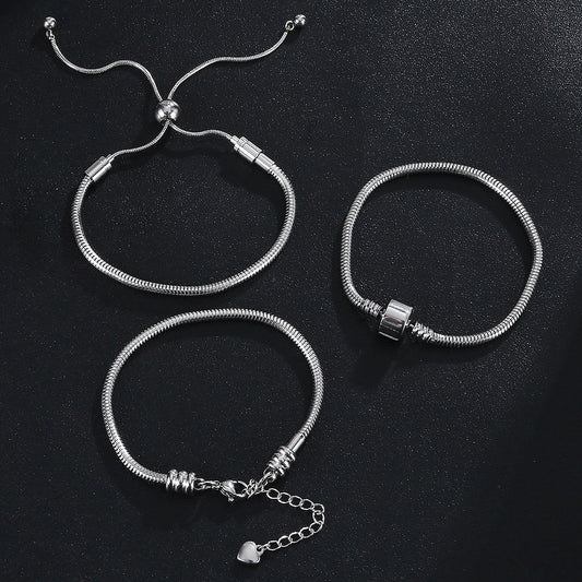 Women's & Men's Metal Stainless Steel Waterproof Colorfast Snake Bone Wear Chain Pan Bracelet