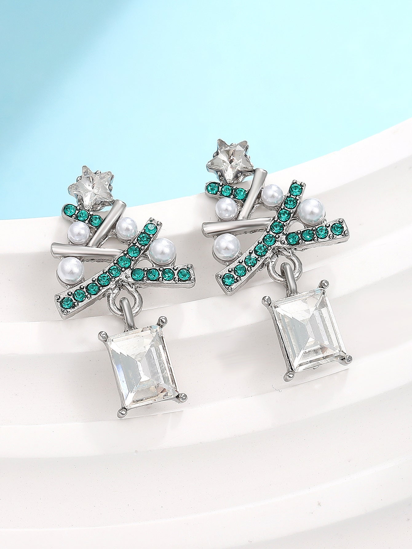 Women's Light Luxury Christmas Star Diamond Stitching Tree Earrings