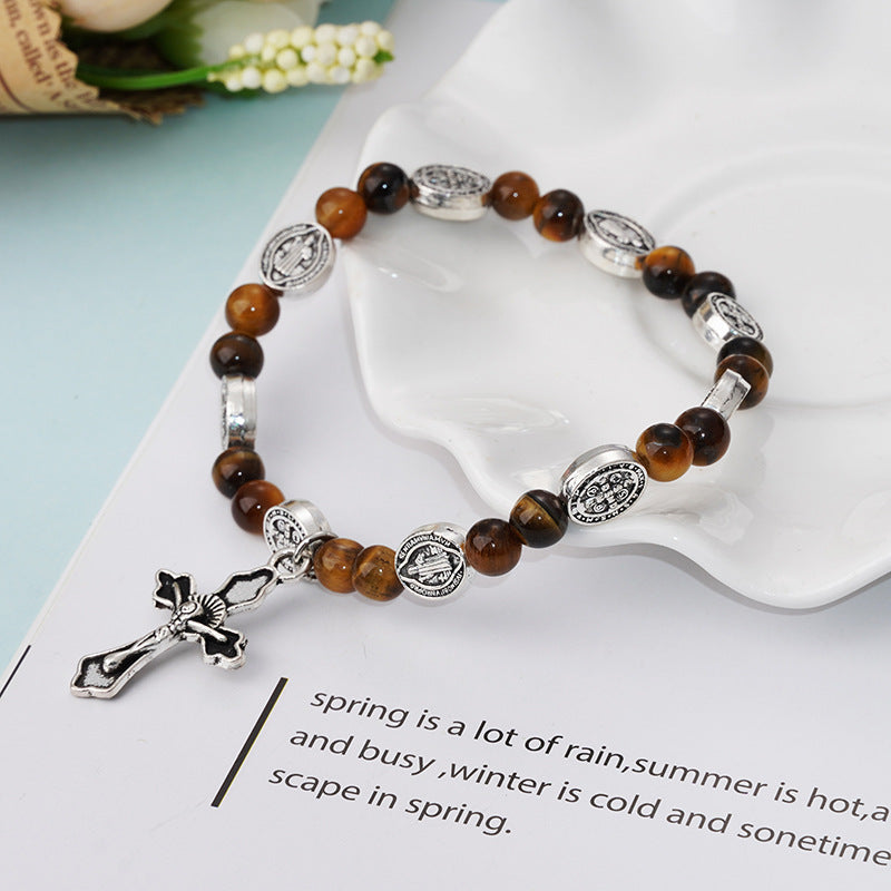 Cross Vintage Fashion Obsidian Agate With Bracelet