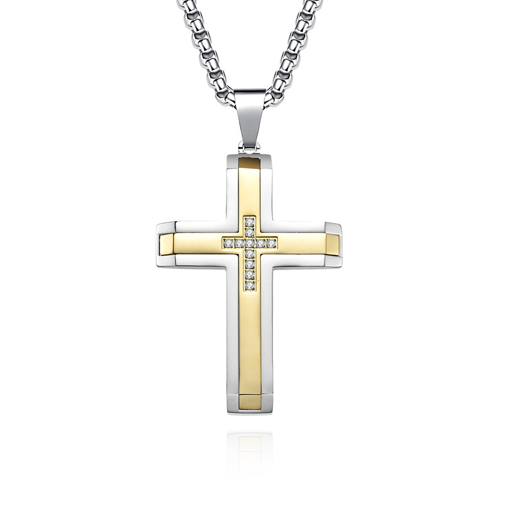 Men's Steel Two-tone Inlaid Cross Vintage Hip Pendants