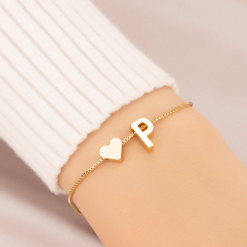 Heart Female Retro Personality Design English Letters Bracelets