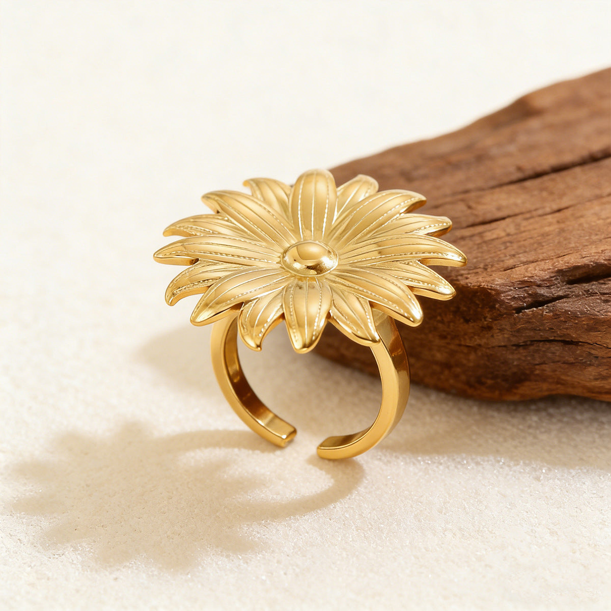 Women's Daisy Open Stainless Steel Sunflower Titanium Ring