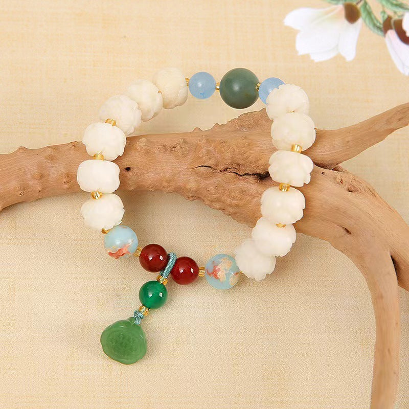 Pumpkin Lotus Beads White Jade Bodhi Rich Flower Charcoal Bracelets