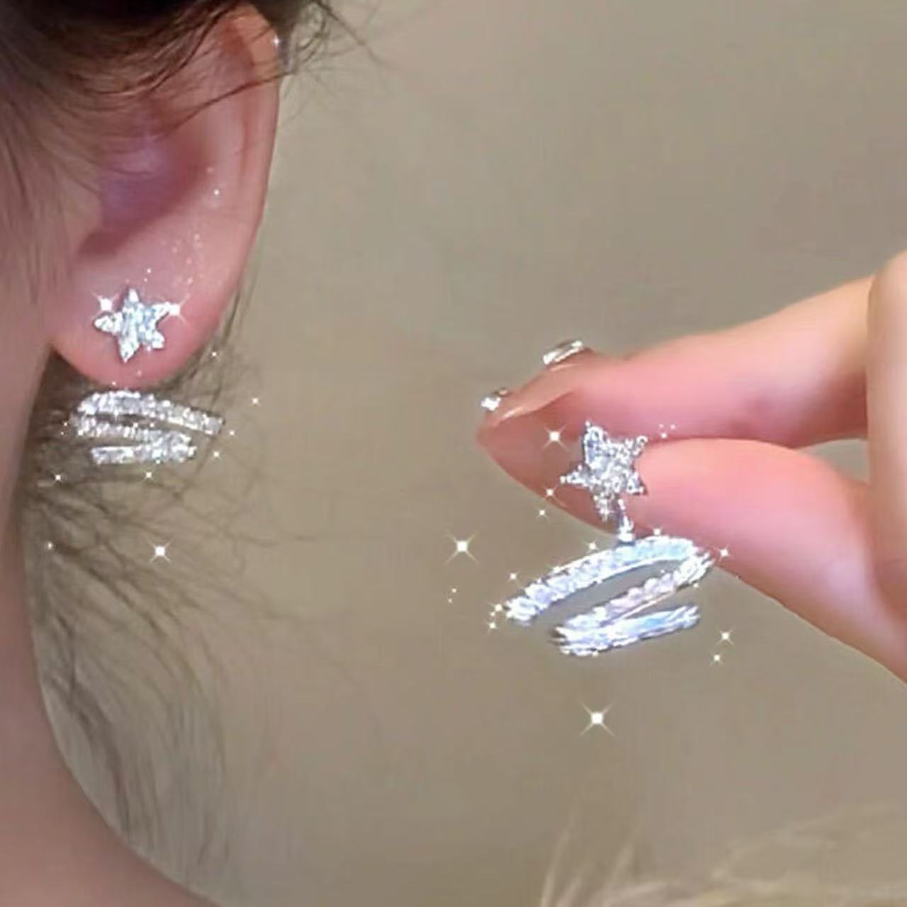 Women's Inlaid Zircon Star Ribbon Fashionable Elegant Exquisite Sweet Light Luxury Rings
