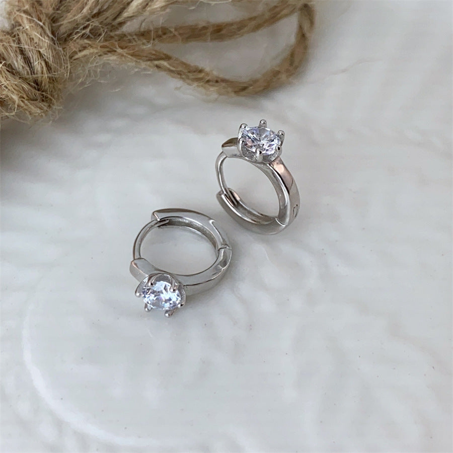 Sier Geometric Square Zircon Female Earclip Earrings