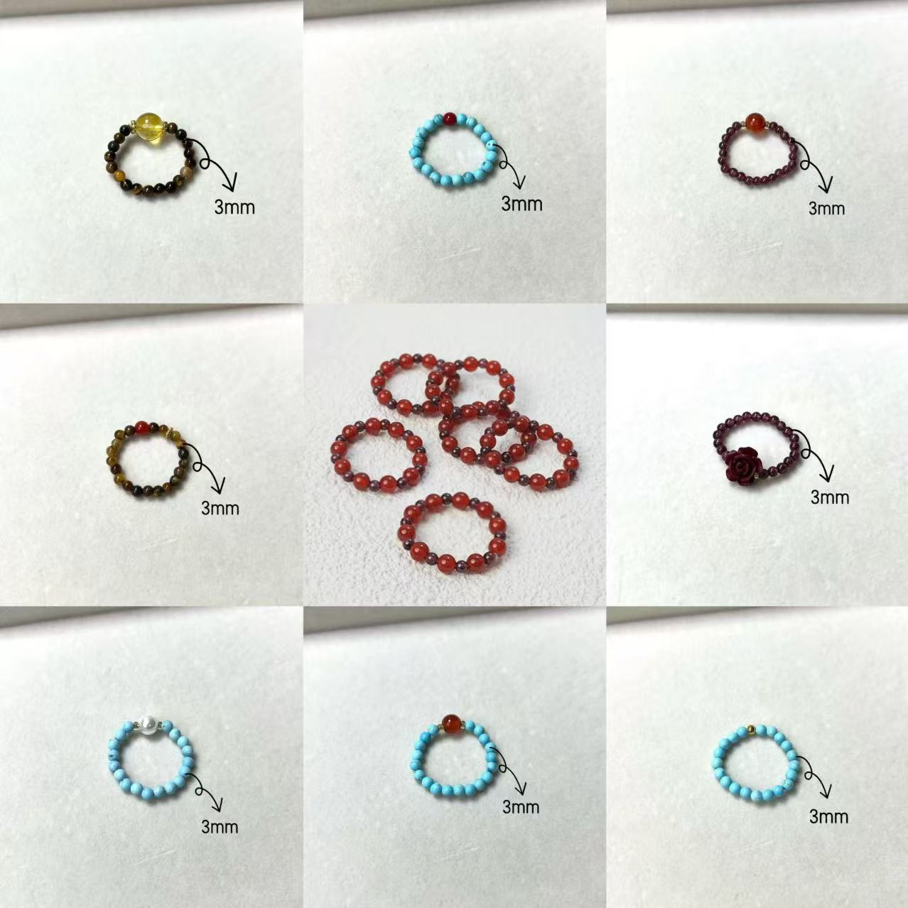 Style Vintage Turquoise Agate Bead Design Light Luxury Pearl Tiger Rings