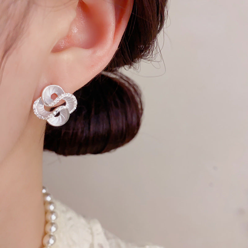 Sier Plating Exquisite Fashion Zircon Thin Coating Petal Female Earrings
