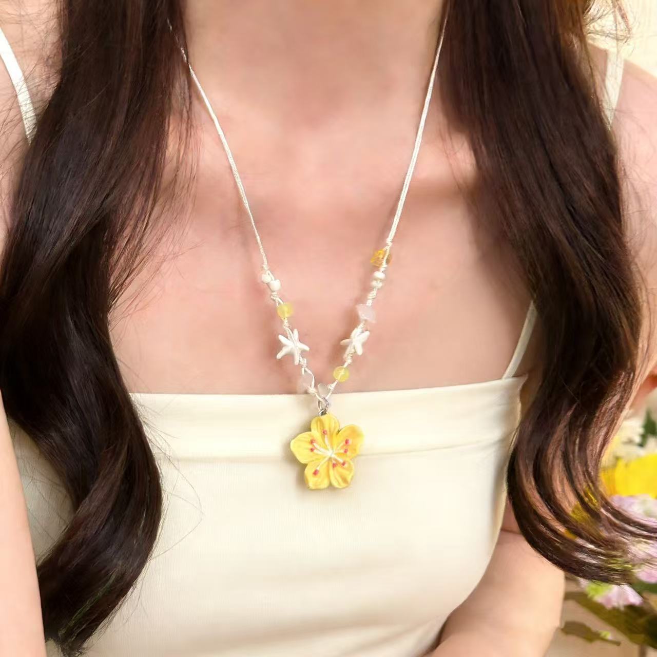 Sweet Colorful Flower Beaded Female Atmosphere Super Fairy Unique Beautiful Necklace