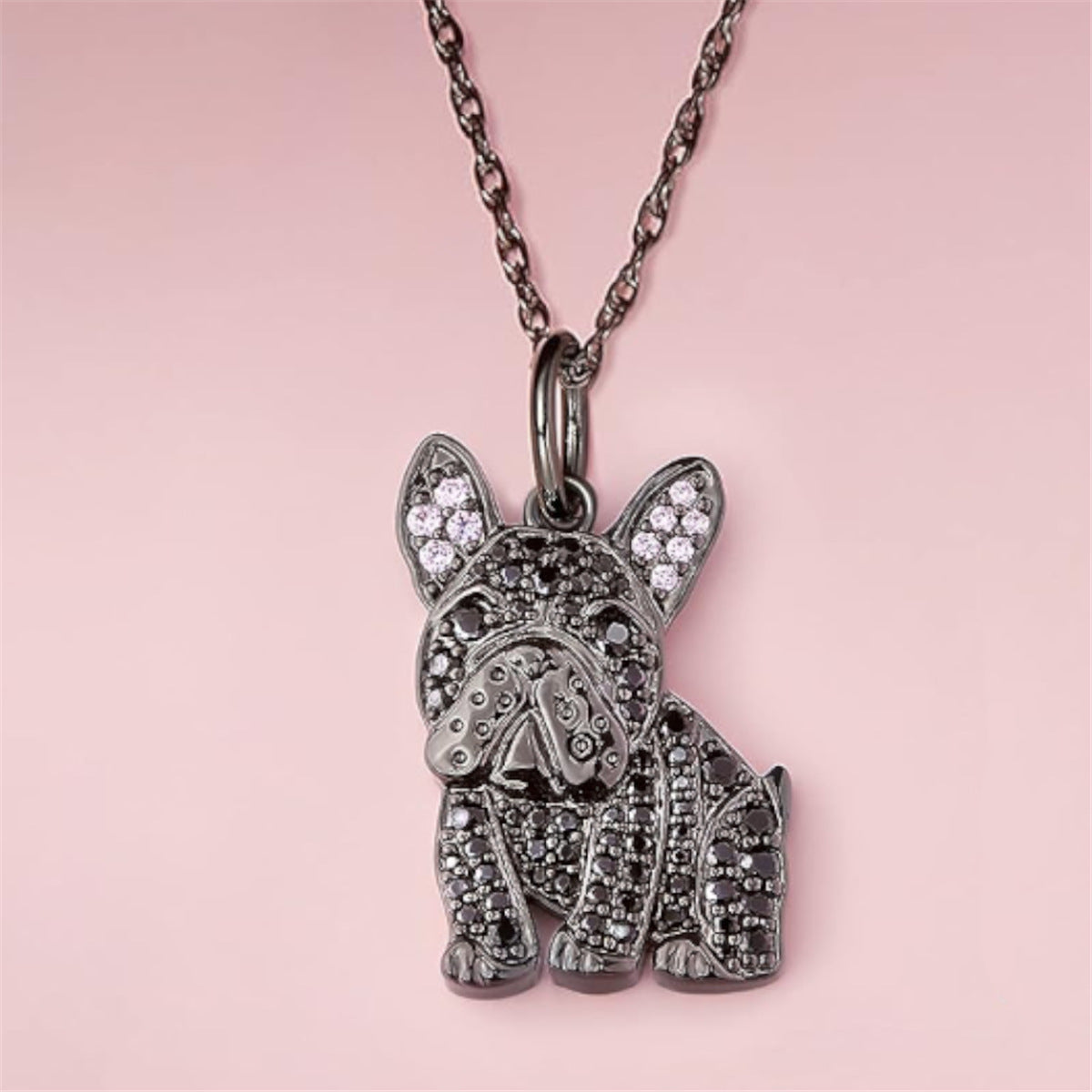 Black France Bulldog Exquisite Zinc Alloy Die Necklace