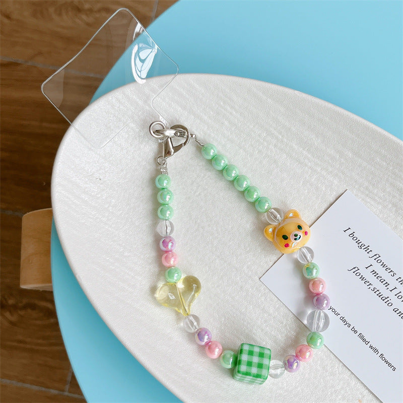 Women's Solid Beads Phone Case Handmade Lanyard Bracelet