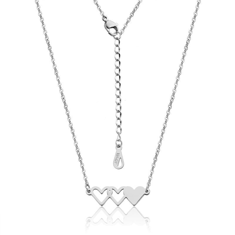 Sisters Family Peach Heart Three Titanium Necklaces