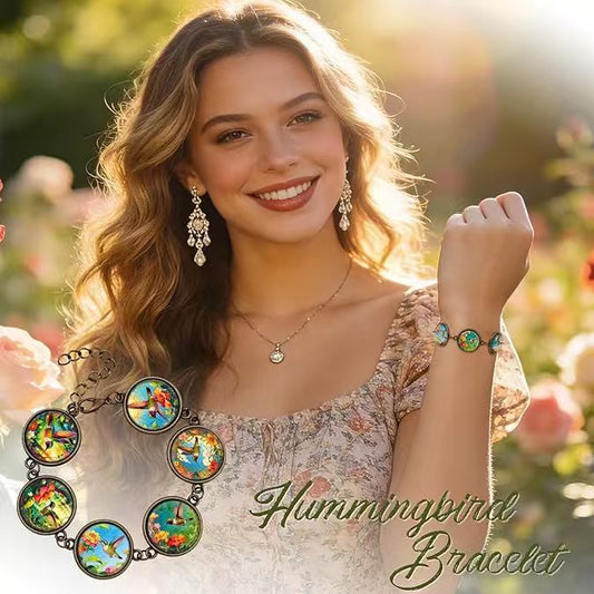 Women's Hummingbird Time Stone Vintage Bronze Adjustable Bracelet