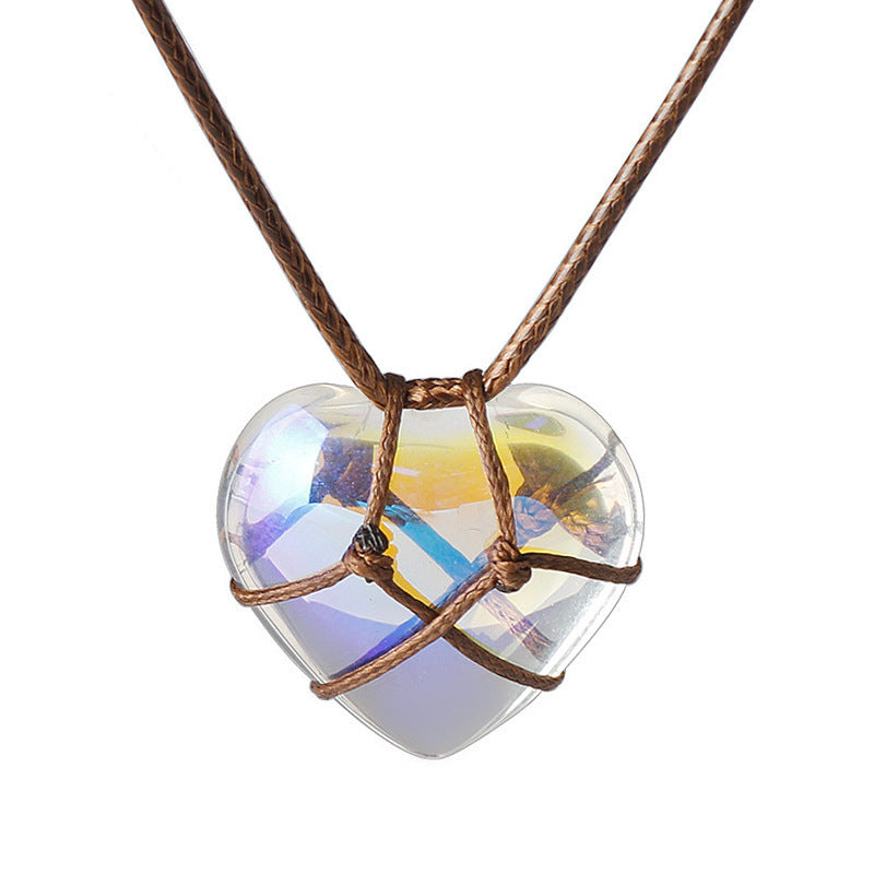 Pink Moonstone Heart Shaped Love Princess Peach Necklace