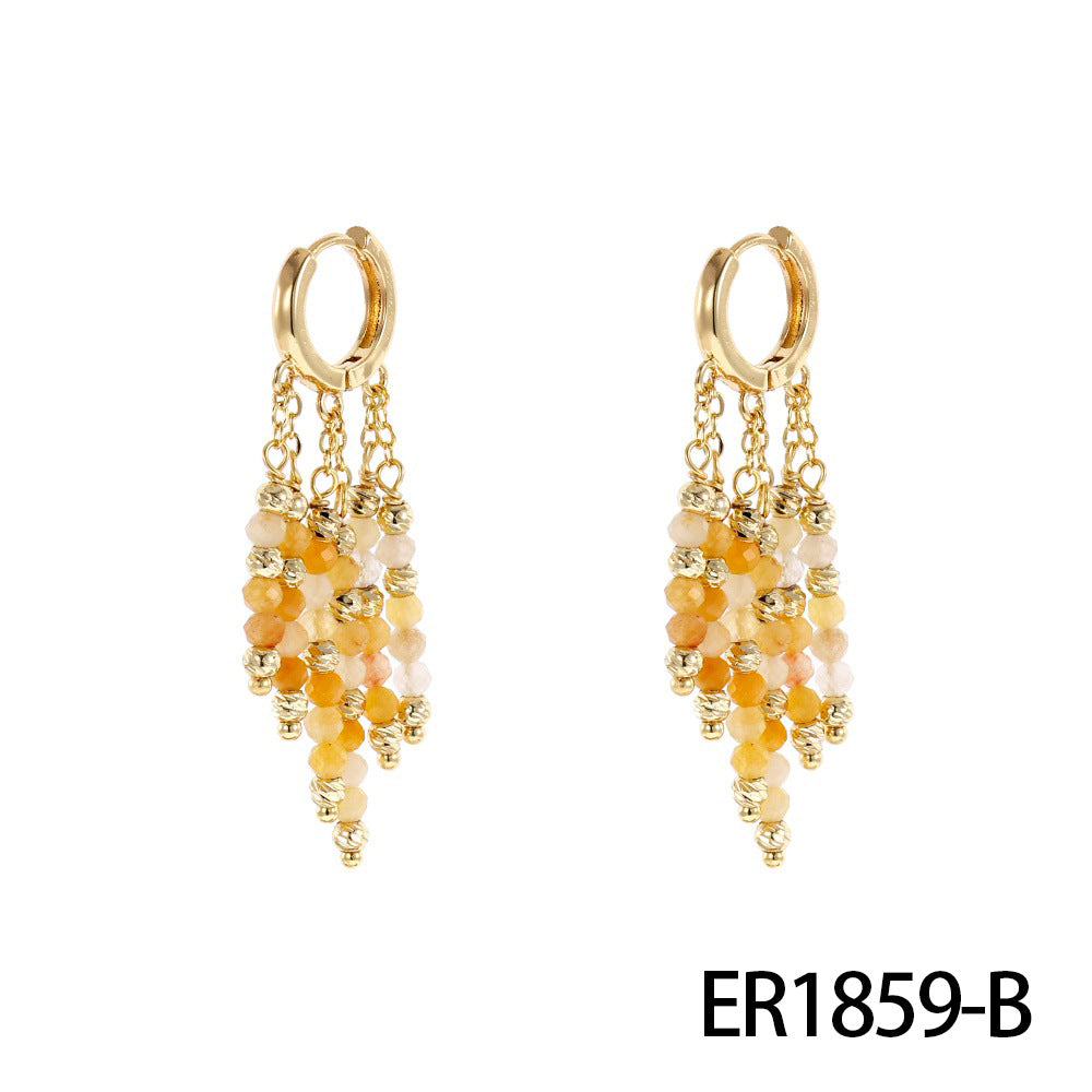 Light Luxury Temperament Stone Tassel Vintage Eardrops Niche Design Earrings