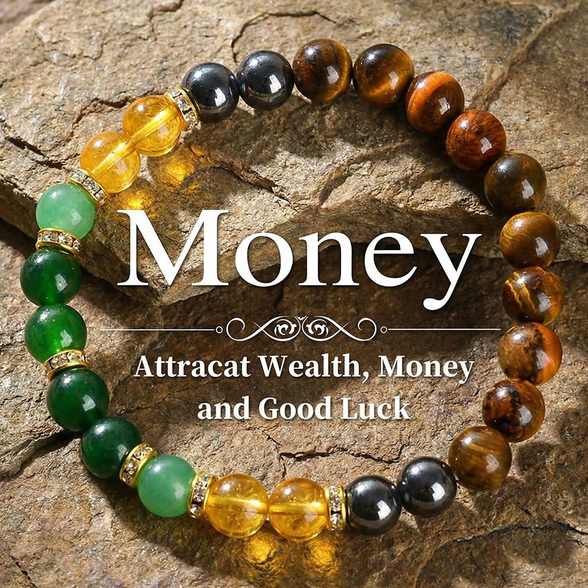 Tigereye Natural Stone Beaded Crystal Unisex Bracelet