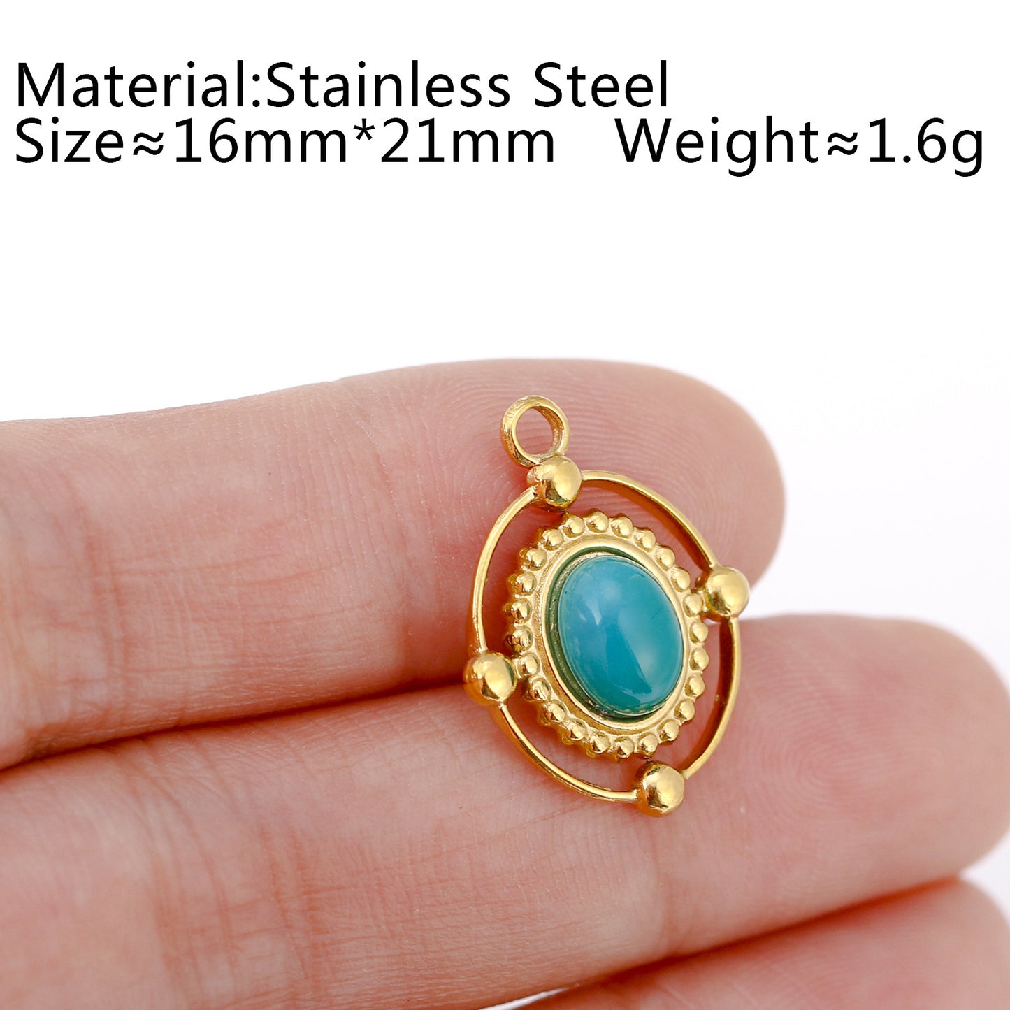 Steel Natural Stone Turquoise Gold-plated French Pendants