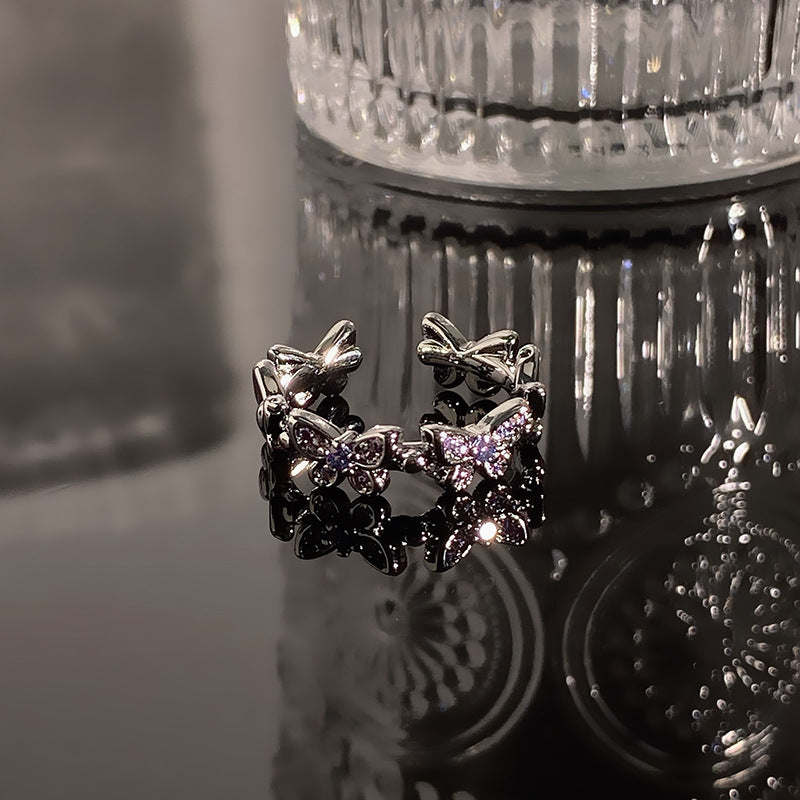 Light Luxury Butterfly High-grade Rhinestone Open Cold Rings