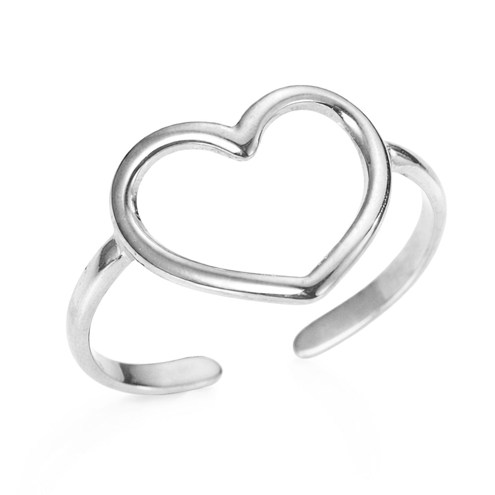 Women's Stainless Steel Heart-shaped Open Vintage Popular Geometric Adjustable Ring