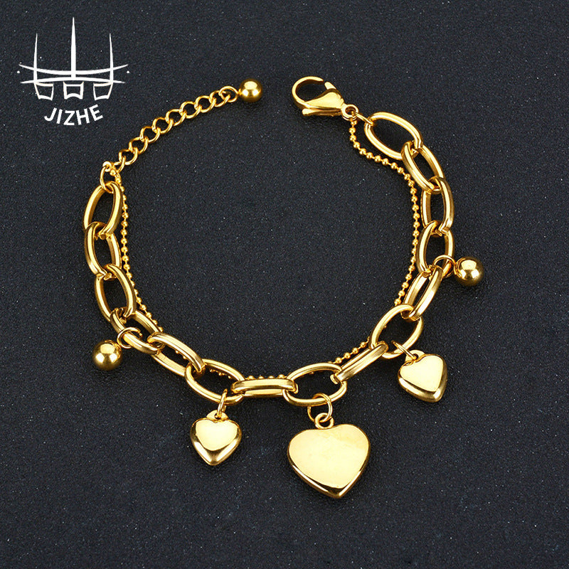 Women's Style Stainless Steel Three Peach Heart Bracelets