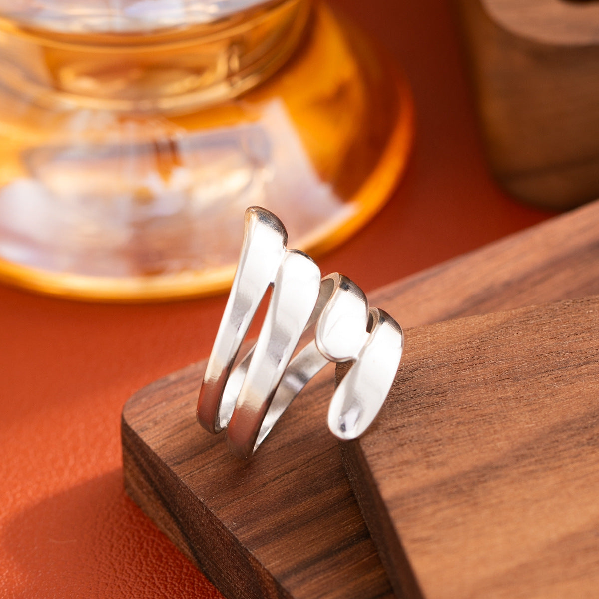 Line Stainless Steel Open Geometric Oil Ring