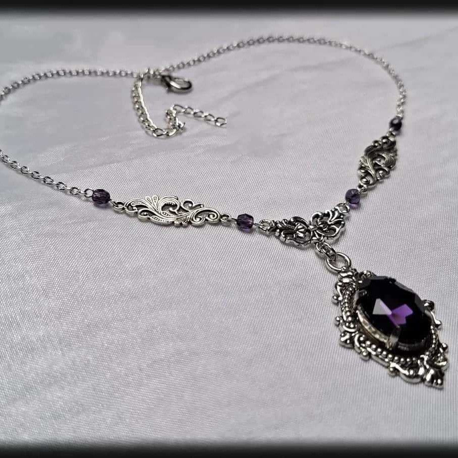 Victorian With Dark Purple Glass Gothic Necklace