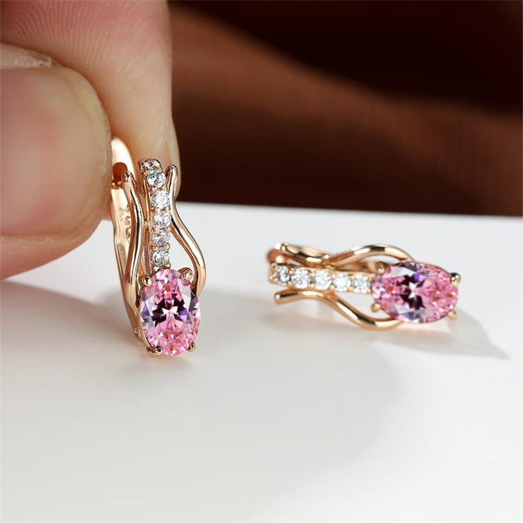 Pomegranate Red Crystal Champagne Gold Ear Clip Earrings