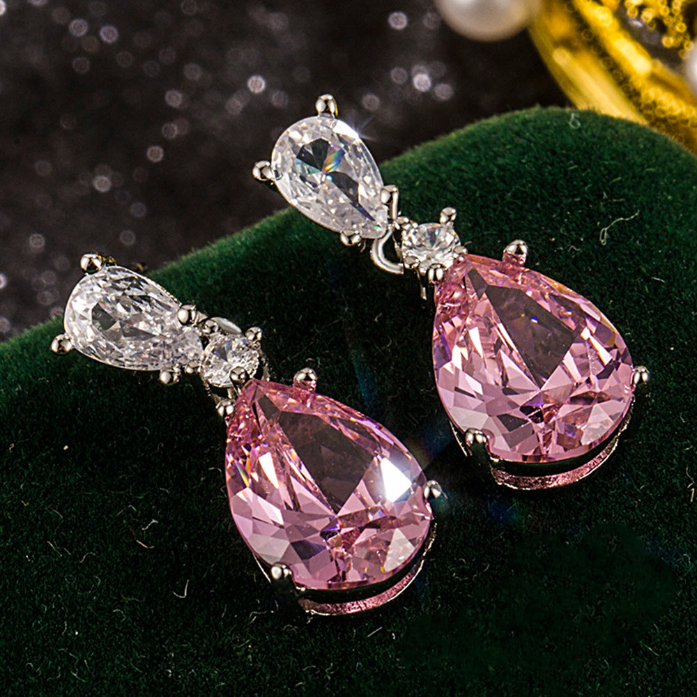 Women's Pink Diamond Hollow Drop-shaped High-grade Compact Temperamental Stud Earrings
