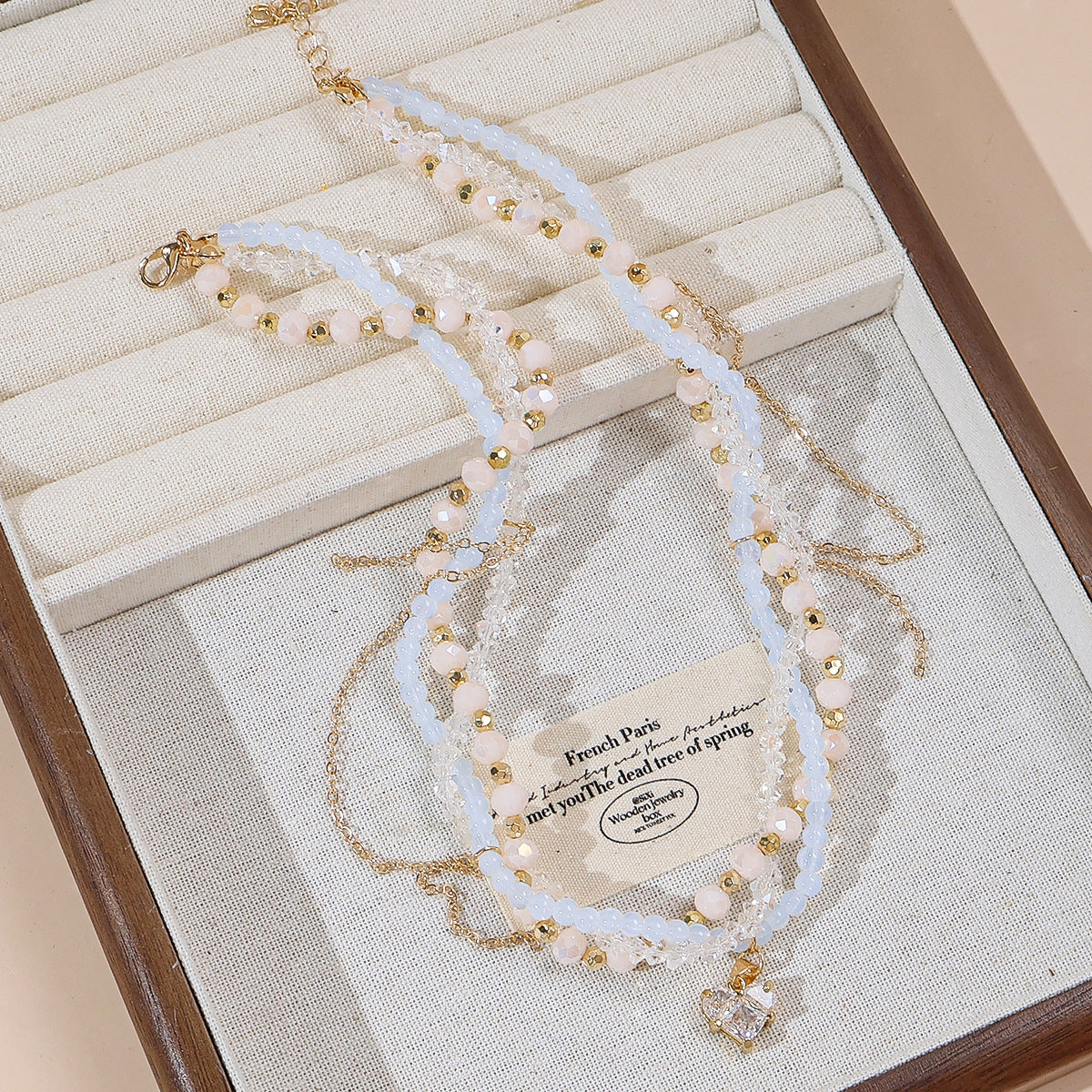 Lux Beaded Love Niche Design Twin Clavicle Chain Sweet Cool Necklaces
