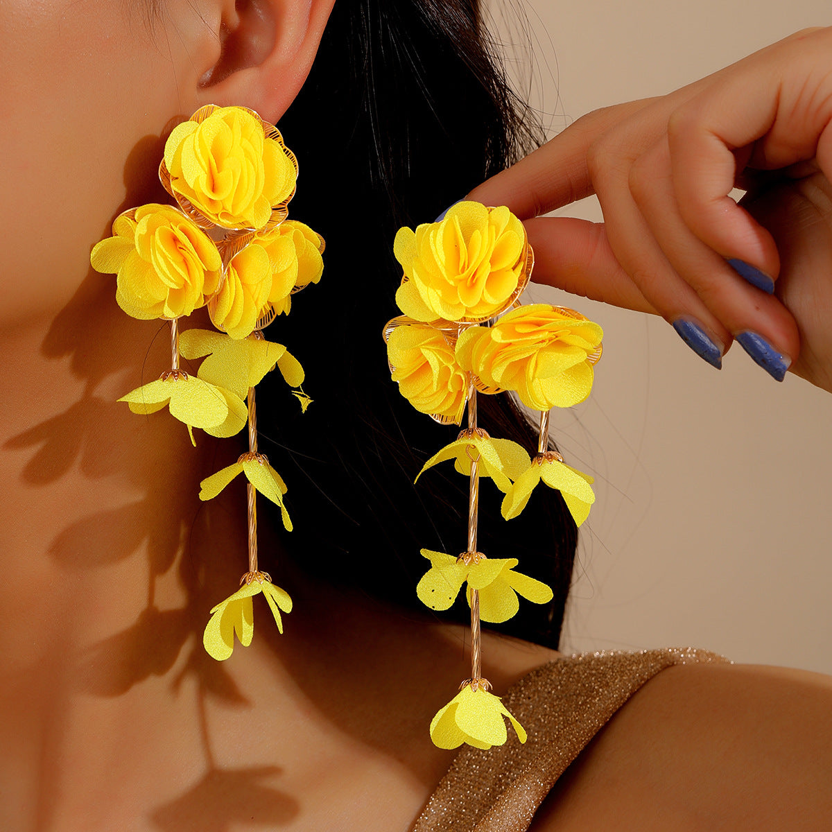 Chiffon Flower Tassel Summer Beach Vacation Rings